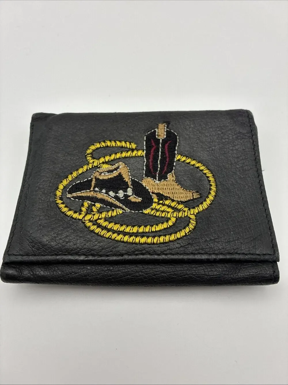 Men’s Black Vintage Embroidered Western Cowboy Pleather Wallet Made In 11/05